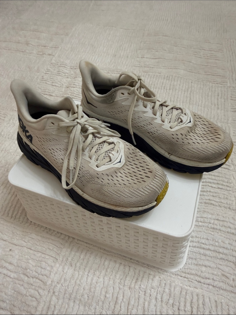Hoka Running Shoes in White Navy Accents